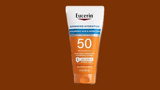 Eucerin Sun Advanced Hydration SPF 50 Sunscreen Lotion, Lightweight Sunscreen with Hyaluronic Acid and Humectants, Hypoallergenic, Fragrance Free, No Oxybenzone or Octinoxate, 5 Fl Oz Tube